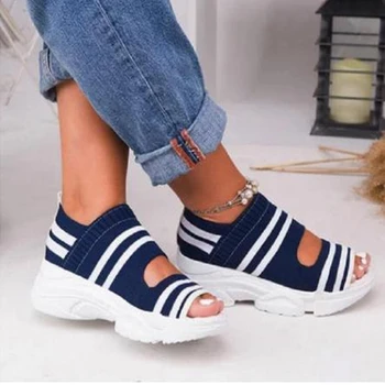 2020 metų vasaros moterų sandalai peep toe platforma moterų bateliai mezgimo šviesos sportiniai batai sandalai didelių