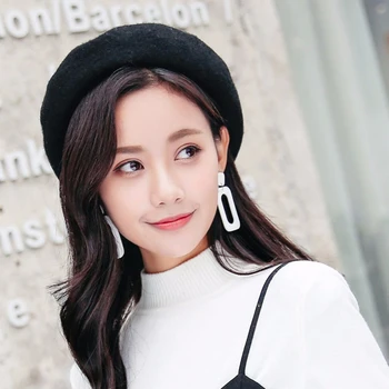 Minkštas Vilnonis Moterų Beretė Derliaus Vientisos Spalvos Moteriška Žiemos Šiltos Kepurės Kepurės Korėjos Stiliaus Ponios Beretės Chapeau Femme