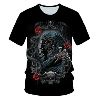 Vasaros Mados T-shirt, 3D Spausdinimas Kaukolės Modelis, vyriški Laisvalaikio trumparankoviai 2021 Naujas