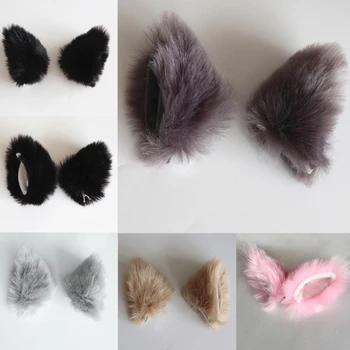 Moterų, Mergaičių Anime Lolita Dirbtiniais Kailiais Kačiukas Ausų Plaukų Clips Pūkuotas Pliušinis Gyvūnų Plaukų Segtukai Cosplay Kostiumų Plaukų Aksesuarai