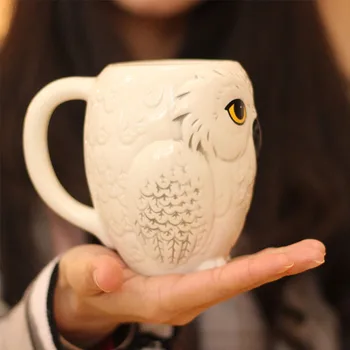 BORREY Mielas Puodeliai Kūrybos 3D Gyvūnų Keraminiai Puodeliai Pieno Puodelis Masažuoklis Hedwig Pelėda Kavos Puodelis Keramikos Vyno taurė Pusryčiai Office Taurė