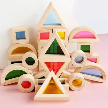 Mediniai Blokai Nustatyti Vystymosi Žaislas Statybos Pastatas Žaislų Rinkinys Medienos Statyti Blokus, skirtos Kūdikiams, Vaikams nuo 0 iki 3, 24pcs