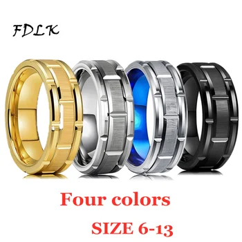 FDLK 4 Spalvų Paprastu būdu 8mm Vyrų Nerūdijančio Plieno Žiedai, Aukso/Sidabro/Mėlyna/Juoda Spalvos Plytų Dizainas Vestuvių Juostoje Dydis 6-13