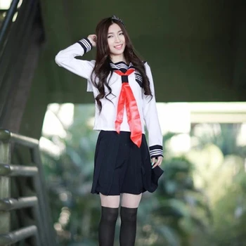 Japonijos mokyklinę Uniformą Mergaitėms Rudenį ilgomis rankovėmis Studentų Sailor Uniformas Anime Pragarą Mergina Cosplay Kostiumas su Kojinių