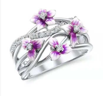 CHUHAN Aukštos Kokybės Tuščiaviduris Violetinės Gėlės Žiedai Moterims Išskirtinį Gradientas Gėlių Asmenybės Žiedai, Vestuvių Šalis