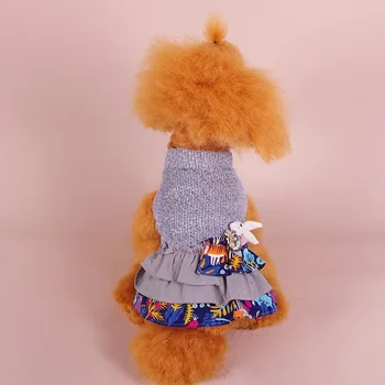 Animacinių filmų Gyvūnų Šunų Drabužių Rudens-Žiemos Dviejų turkiškas Šilta Suknelė Šunims Mažas Meškiukas Drabužiai, Spausdinimo Gėlių Sijonas Rožinė Mergaitė Ropa