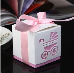 Rožinė Vežimo Saldainių Dėžutės 50pcs Šviesiai Mėlyna Kūdikis Vežimas Saldainių dėžutė Vestuvių baby shower naudai popierinė dėžutė už dovanų dėžutės 