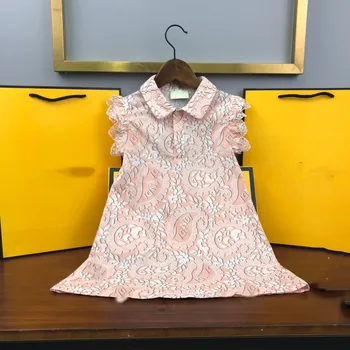 2021 Vasaros top aukštos klasės prekės ženklo spausdinti marškinių apykaklės Pynimas rankovių mergina suknelė 246810 metų amžiaus Y