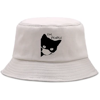 Didelis Juodas Katinas Modelio Asmenybės Spausdinti Vyrų Fishman Skrybėlės Hip-Hop Žvejybos Moterų Kibirą Kepurės Mados Beach Sun Bob Skrybėlė Vyras