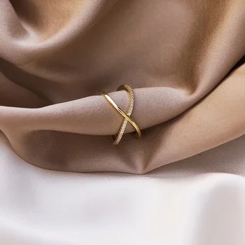 2021 Naują Atvykimo 14K Auksu Paprastas Stilius Kryžiaus Reguliuojamas Žiedai Moterims Cirkonis Vestuvių Žiedai