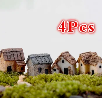 4Pcs Namas Miniatiūrinės Statulėlės, Pasakos Sodo Aksesuaras Namų Puošybai Animacinių filmų Gyvūnų Pastato Statula Dervos Amatų Lėlės Automobilį