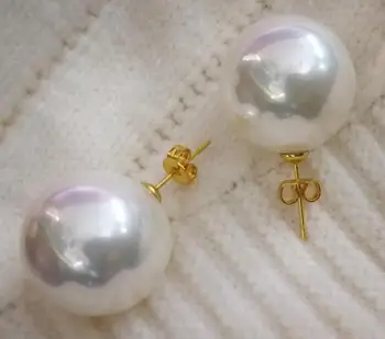 White shell perlų 16mm aukso Stud Auskarai apvalūs karoliukai Gamtos South Sea Shell Perlų Moterų Papuošalai