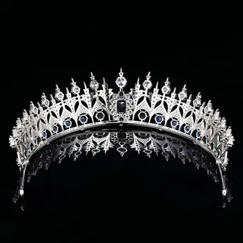 Unikalus Mėlyna Kristalai, Cirkonis Bridal Crown Vestuvių Plaukų Aksesuaras Princesė Baroko Ornamentu Šukuosena Rožančiai Vestuvių Priedai