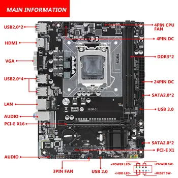 Staklininkas H61 darbastalio plokštė socket LGA 1155 paramos DDR3 16G RAM Intel i3/i5/i7 procesorius Micro-ATX H61M-S1 Mainboard