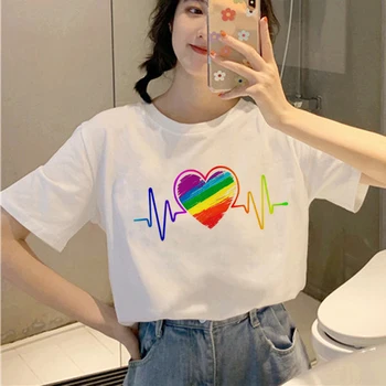 Naujas Lgbt marškinėliai Meilė Laimi meilė yra meilė, T-shirt Moterims, Harajuku Ullzang Gėjų 90s Marškinėlius Grafinis Lesbiečių Animacinių filmų Spausdinti Viršūnės