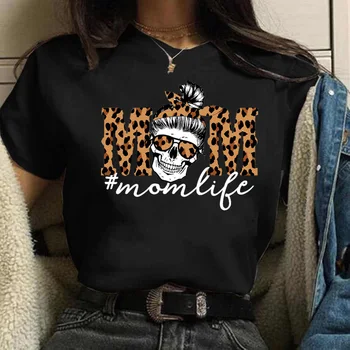 Maycaur Mados Leopard Mama Spausdinti marškinėliai Harajuku Vasaros trumpomis Rankovėmis Moterims Marškinėliai Juokinga Mama Moterų marškinėliai Tees Drabužiai