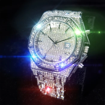 MISSFOX Didelis Platinum Laikrodžiai Žmogui Šalta Didelis Dial Diamond Super Prabangus Vestuvių Vyrų Laikrodžiai Vandeniui Vyrų Laikrodis