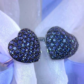Mados Full Blue Crystal Cirkonis Asfaltuotas Vestuviniai Žiedai Moterims Prabangus Elegantiškas Širdies Formos Sužadėtuvių Žiedai Šaliai, Papuošalai D5M800