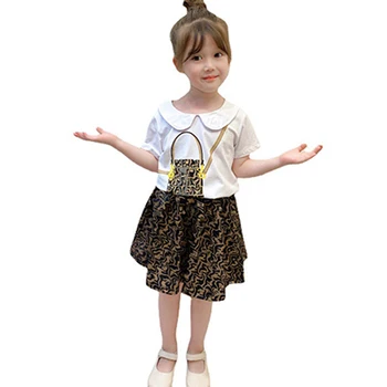 Nauja vasaros mada Vaikams baby girl drabužiai medvilnės trumpas rankovėmis atspausdintas raides maža kuprinė berniukas marškinėliai ir sijonas rinkinys 2-10 metų