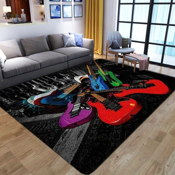 Kūrybos gitara spausdinti kilimą kambarį kavos staliukas namų dekoro neslidus didelis plotas kilimas miegamojo lovos vaikų kambario grindų kilimėlis