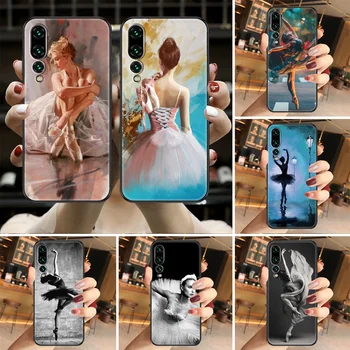 Šokių Baleto Mergina Ballerina Telefoną atveju Huawei P Mate P10 P20 30 P40 10 20 Smart Z Pro Lite 2019 juoda silikono atgal