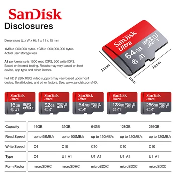 5vnt Originalus Sandisk Ultra Micro SD 128 GB 32GB 64GB 256 GB 16G Micro SD Kortelė SD/TF Flash Kortelės Atminties Kortelė 32 64 128 gb 