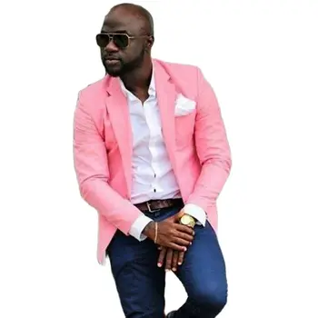 Pink Casual Vyrų Kostiumai Afrikos Prom Slim Fit 2 Gabalas Vestuvių Jaunikis Smokingas su Tamsiai Mėlynos Kelnės, Vyriškos Mados Švarkas 2021