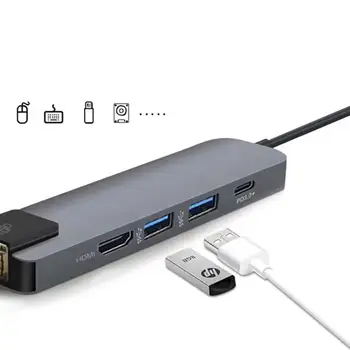 5 in 1 USB Tipo C Hub HDMI suderinamus 4K USB C Hub su Gigabit Ethernet Rj45 Lan Adapteris, skirtas 