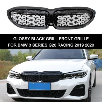 Automobilio Priekinės Grotelės Lenktynių Priekiniai Sporto Grotelės Gloss Black Dvigubai Virbas Inkstų Grotelės BMW 3 Serijos G20 Lenktynių 2019 2020