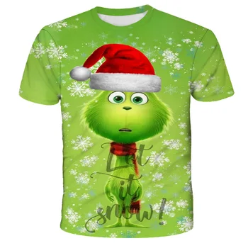 Filmo Žalia Grinch T-shirt Vaikai Viršūnes Vasaros Naują 3D Spausdinti marškinėliai Mados Kawaii Gyvūnų Modelio Atsitiktinis Mados vaikiški Drabužiai