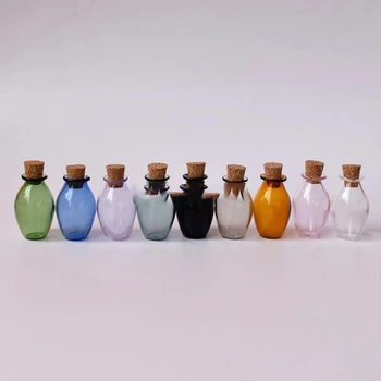 Karšto Pardavimo！2vnt 1:12 Lėlių Miniatiūriniai Stiklo Spalvų Butelių Kamščio Buteliai Maža Jar Modelis Lėlių namelio Apdaila