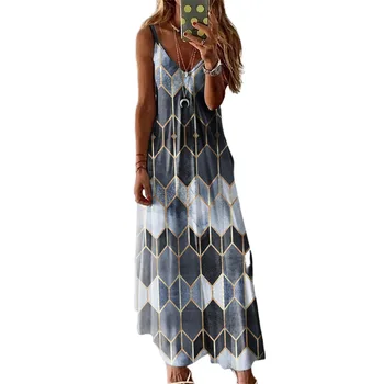 Nauja Vasaros Suknelė 2021 Moterų Plius Dydis 5XL V-Kaklo-Line Suknelė Su Dirželiais Deimanto Modelis Paplūdimio Sundress Moterų Ilgas Mantijas