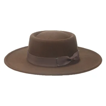 Moterų skrybėlę fedoras platus kraštų apvalus kupolas viršų juostelės bowknot veltiniai skrybėlės oficialų kieto juoda raudona kaubojaus skrybėlės 2021 naujas gorras hombre