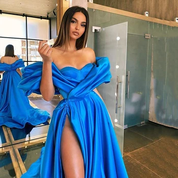 Royal Blue Vakarinę Suknelę 2021 Naują Atvykimo Off Peties Brangioji Ruched Aukštos Ritininės Šalis, Chalatai Afrikos Vakarinės Suknelės