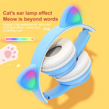 Interneto nuotolinio Mokymosi Belaidės Ausinės Kačių Ausų LED lemputės Bluetooth Sulankstomas Ausines Per Ausis Mikrofonas Dropship