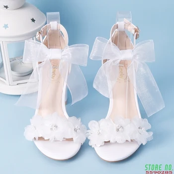 2020 metų vasaros elegantiškas siūlai su laivapriekio apyrankė moterų aukštakulniai gėlės susiduria piršto storio su sandalai vestuvių batai nauji