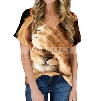 Moterų Voverė T-Shirt Puikus Grafinis Marškinėliai Gyvūnų 3D Spausdinimo Medvilnės V-kaklo Marškinėliai Mielas Viršūnes Merginos Pet Tees