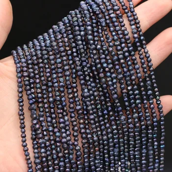 Natūralūs Gėlavandenių Perlų Karoliukus, Juoda Bulvių Formos Perlų Karoliukus, 2-3mm Prarasti Karoliukų, skirta 