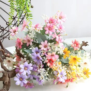 5 šakutės olandų Chrizantemų Netikrą Gėlių Maža Puokštė Daisy Vestuvių Namų Dekoro Ramunėlių Dirbtinių gėlių