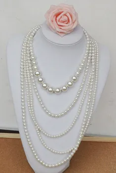 Mados klasikinis penkių sluoksnis perlų vėrinį megztinis grandinės moterims, prabangūs papuošalai, ilgi karoliai moterims išskirtinį priedai