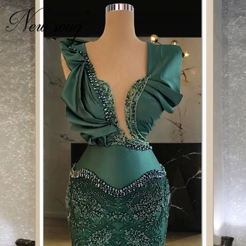 Duobute V-NeckEvening Suknelės Saudo Arabų Vakaro Drabužiai Pritaikyti Artimųjų Rytų Dubajus Šalis Suknelė Prom Chalatai 2021 Chalatas De Soiree