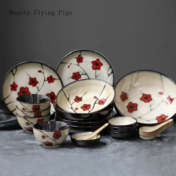 Japonų stiliaus gėlių keraminių buities stalo patiekalas skardos keramikos 