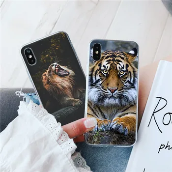 Tigras Karalius Liūtas, Leopardas Telefono Dangtelį IPhone 11 12 Pro Max X XS XR 7 8 7Plus 8Plus 6S 5 SE2 12mini Skaidri Minkšta Atveju Funda