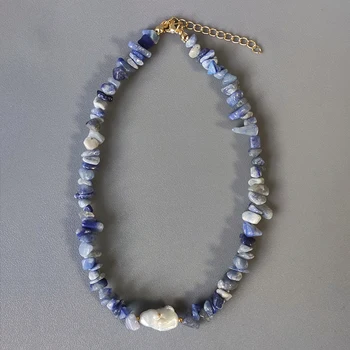 SJBO-14 natūralaus akmens trumpi karoliai išskirtinį mados nereguliarus dizaino moterų žavesio priedai boho gėlavandenių perlų choker