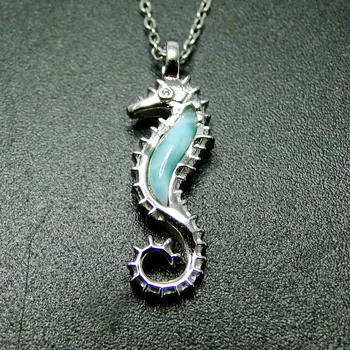 Fine Jewelry Nekilnojamojo 925 Sterlingas Sidabro Papuošalai Gamtos Larimar Seahorse Pakabukas Karoliai Dovanų