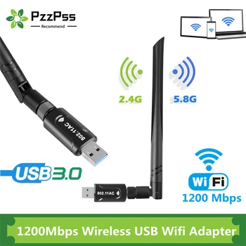 PzzPss 1200Mbps WLAN Kortelė WiFi Imtuvą USB 3.0 Dual Band 5G/ 2.4 G 5dBi Antena 