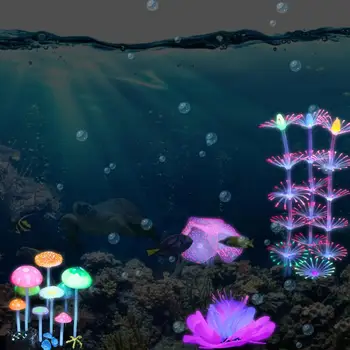 4pcs Liuminescencinių Dirbtinių Augalų, Žuvų Bakas Dekoracijos, Akvariumas, Vandens Žolės Lotus Grybų Papuošalai Akvariumas Kraštovaizdžio