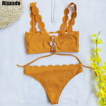 Riseado Seksualus Push-Up Bikinis 2021 Troškinti Maudymosi Kostiumėlį Vientisų Maudymosi Kostiumėliai Moterims Nėrinių Maudymosi Kostiumą, Rišti Paplūdimio Brazilijos Bikini