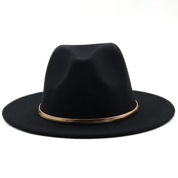 Platus Kraštų Juoda/žalia Paprasta Bažnyčia Derby Top Hat Panama Kietas Jaučiausi Fedoras Skrybėlę Vyrams, Moterims, dirbtinės vilnos Mišinys Džiazo Bžūp