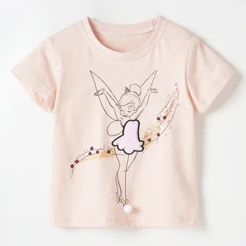 Blizgučiai Šokių Mergaičių marškinėliai Šukuotos Medvilnės Vasarą Prekės Baby Girl Drabužiai Vaikams, marškinėliai Tees trumpomis Rankovėmis Kūdikiams, Vaikų Viršūnės
